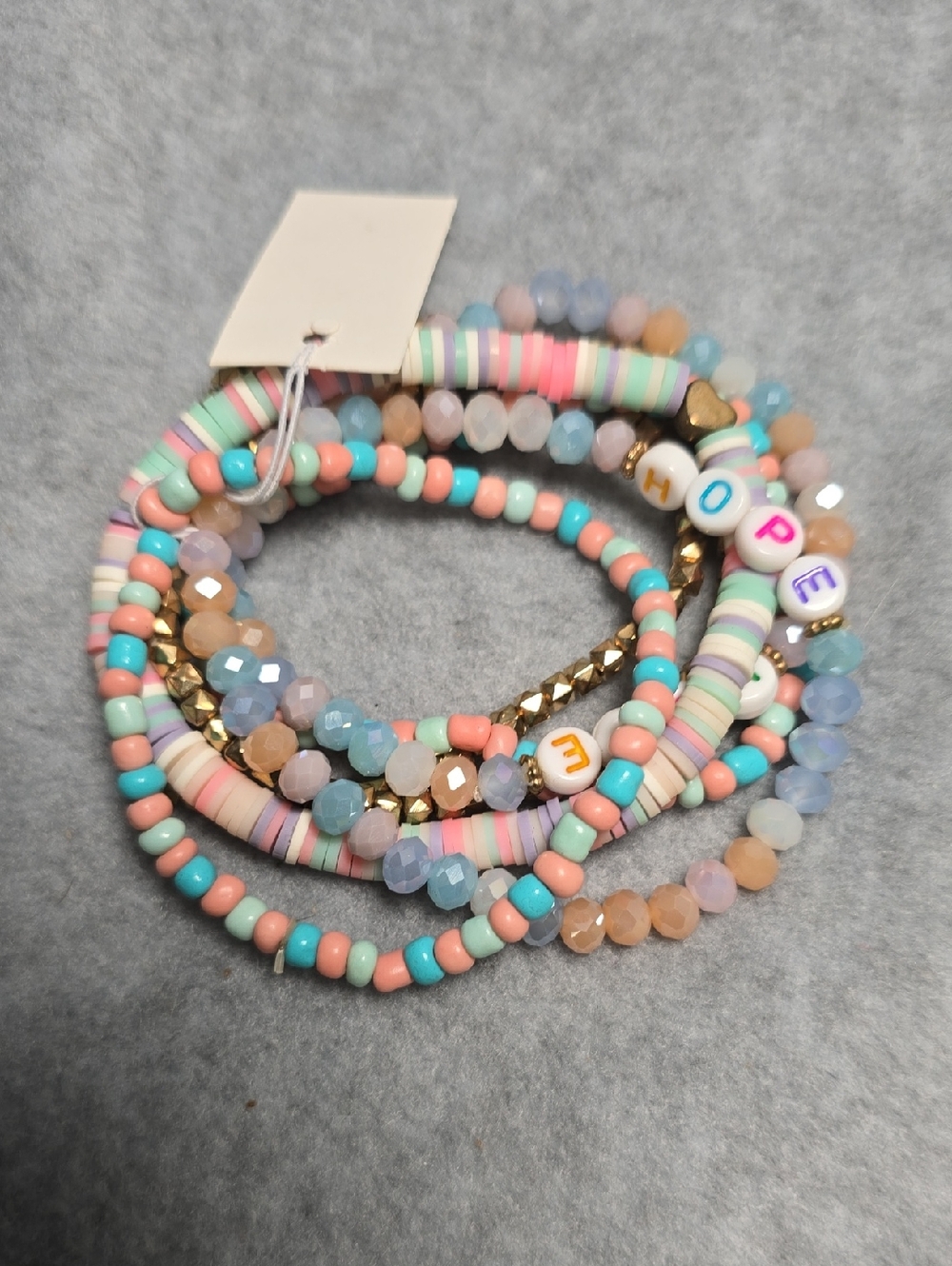 Stackable Pastel Beaded Stretch Bracelet Set - Hope & Love Accent